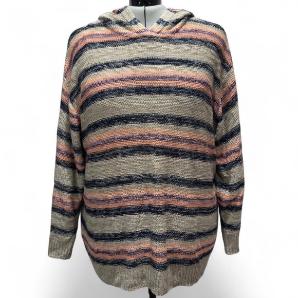 Lane Bryant Knit Striped Sweater Summer Coastal Hoodie Tan, Plus Size 26W/28W/4X - Picture 1 of 10